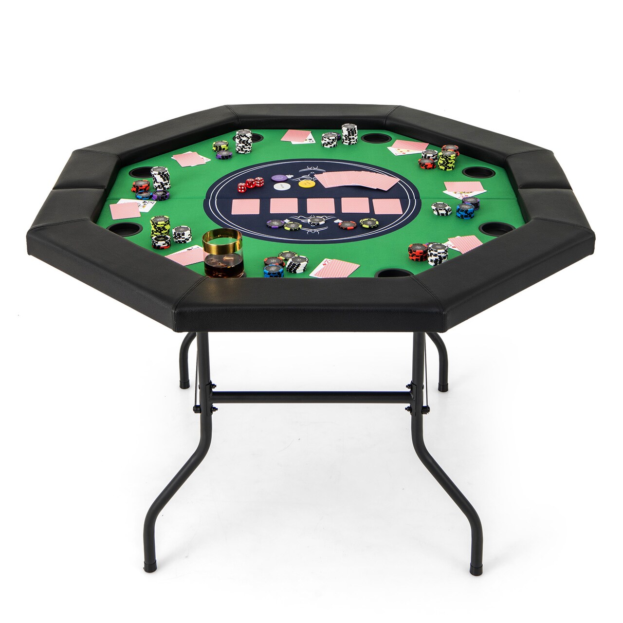 Folding Poker Table with Cup Holders, Armrest and Casino Felt